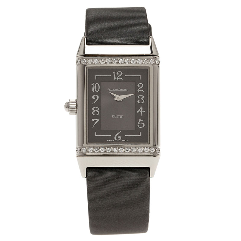 Jaeger LeCoultre Black and White Stainless Steel Reverso Duetto Women's Wristwatch 33MM