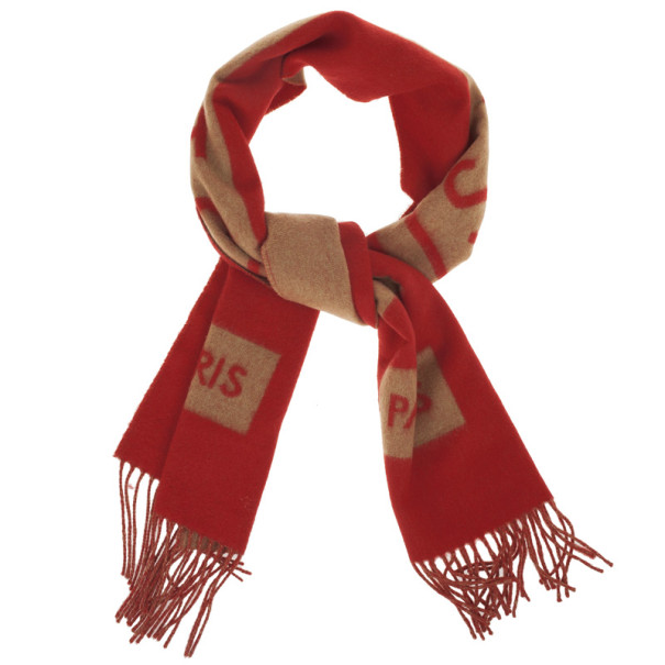 Louis Vuitton Red and Beige Cashmere Scarf