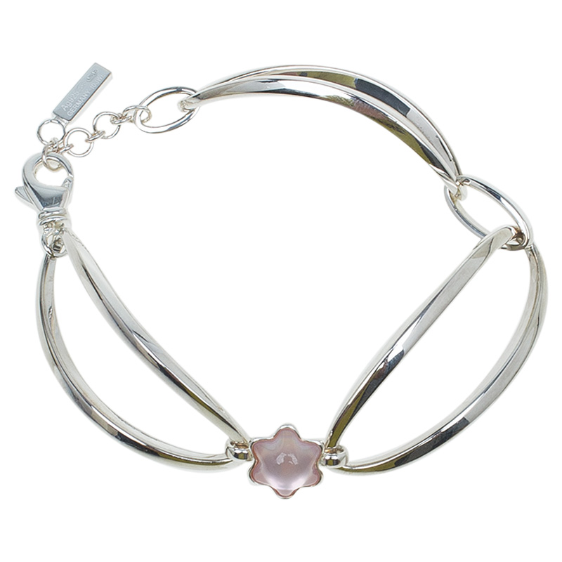 Montblanc Star Pink Cabouchon Silver Bangle Bracelet