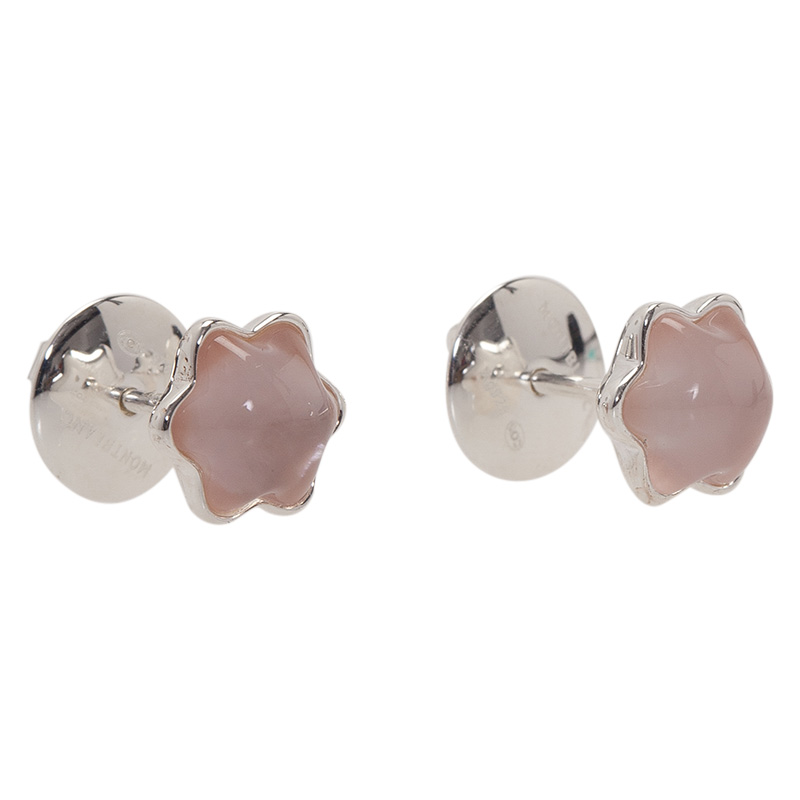 Montblanc Star Rose Quartz Cabouchon Silver Stud Earrings