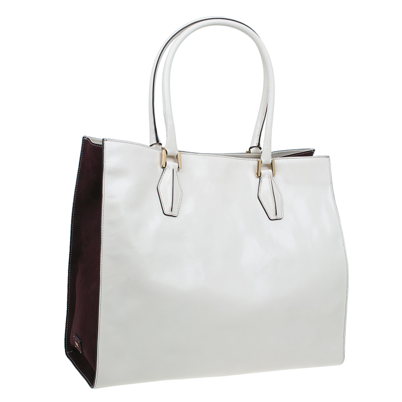 Tod's Cream:Burgundy Glazed Leather Grand Shopping Tote Bag
