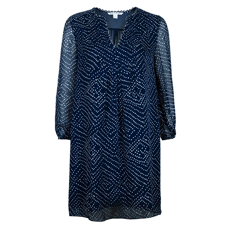 Diane Von Furstenberg Blue Dotted Aria Dress XS