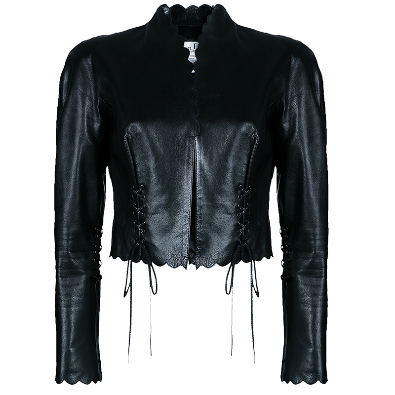 Dior Black Lambskin Lace-Up Detail Jacket M