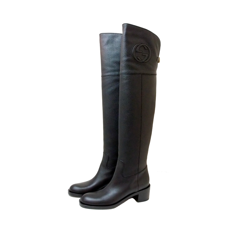 Gucci Black Leather Soho Over The Knee Boots Size 36.5