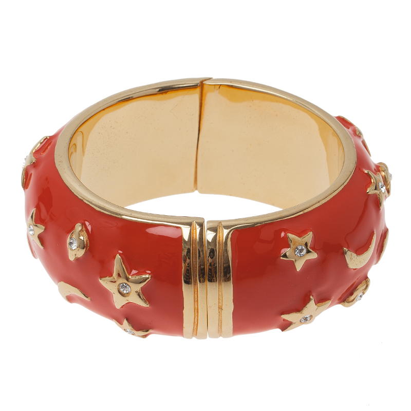Moschino Moon and Stars Wide Red Bangle Bracelet