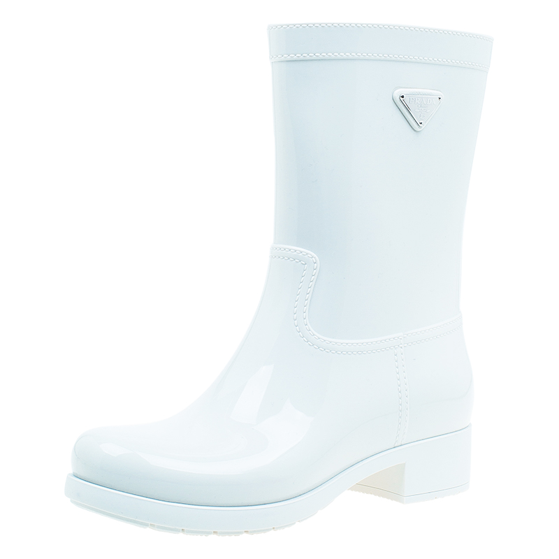 Prada Sport White Rubber Clay Rain Boots Size 38