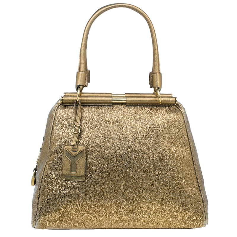 Saint Laurent Paris Metallic Gold Leather Medium Majorelle Tote Bag
