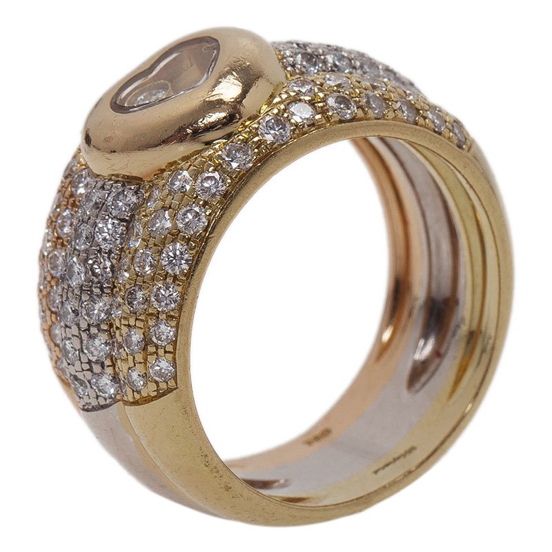 Chopard Happy Diamonds Heart Diamond Pave Gold Ring Size 54.5