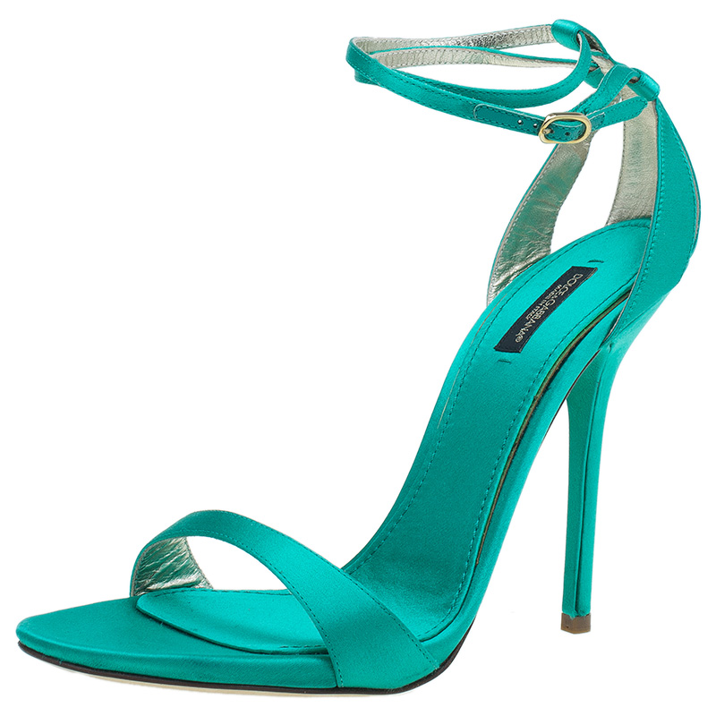 Dolce and Gabbana Green Satin Ankle Strap Sandals Size 41