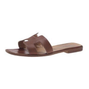 Hermes Brown Leather Oran Sandals Size 39.5