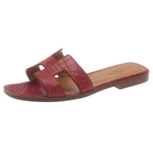Hermes Red Croc Embossed Oran Box Sandals Size 37