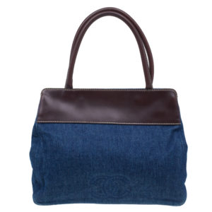 Chanel Blue Denim Leather Vintage CC Logo Tote
