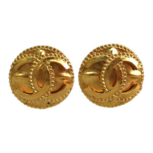 Chanel CC Vintage Round Gold Tone Clip Earrings