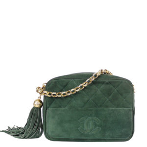 Chanel Vintage Green Quilted Suede Tassel Shouder Bag