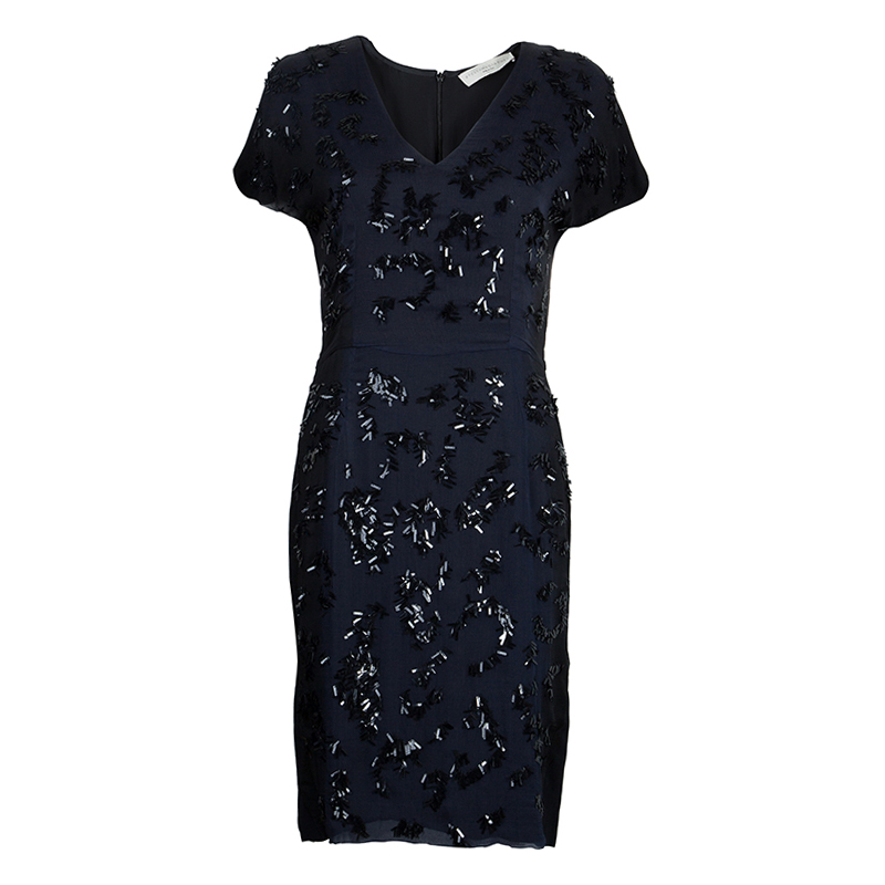 Stella McCartney Black and Navy Ombrè Cap Sleeve Sequin Embellished Dress M