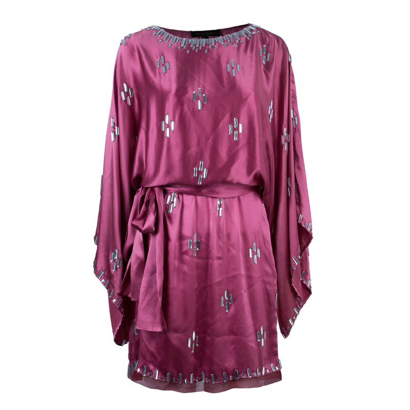 Jenny Packham Pink Silk Crystal Embellished Dress M