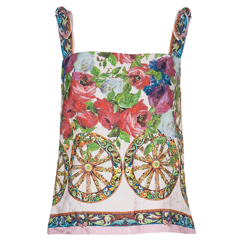 Dolce and Gabbana Multicolor Floral Print Brocade Sleeveless Crop Top S