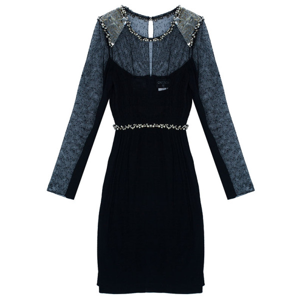 Chanel Black Pearl and Sequin Embellished Dress M