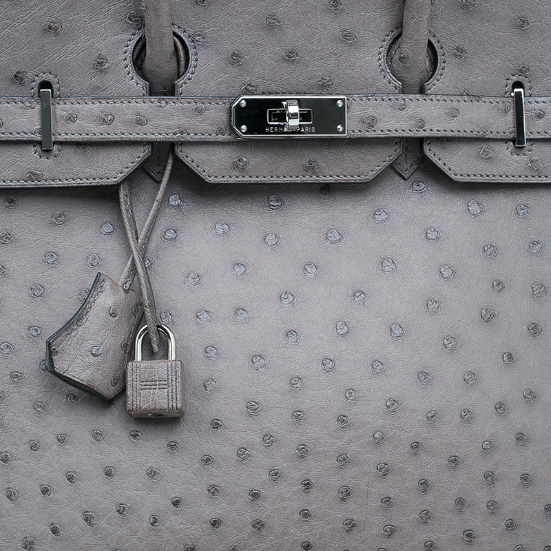 Hermes Grey Ostrich Leather Silver Hardware Birkin 35 Bag – Inside The  Closet