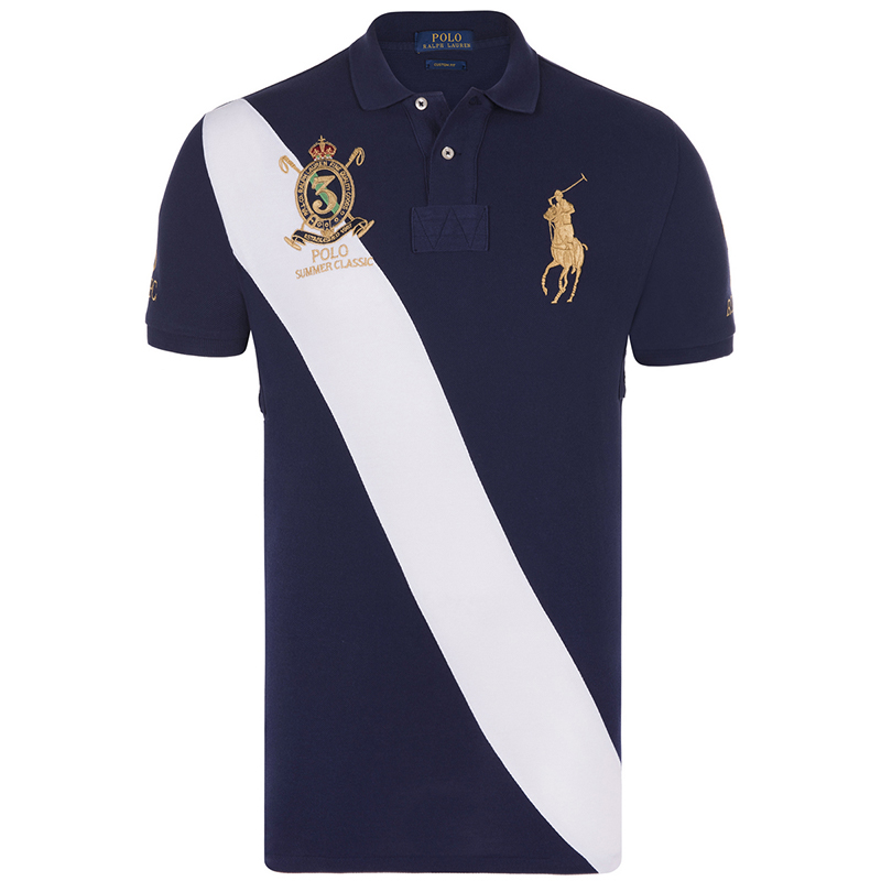navy blue polo shirt with white horse