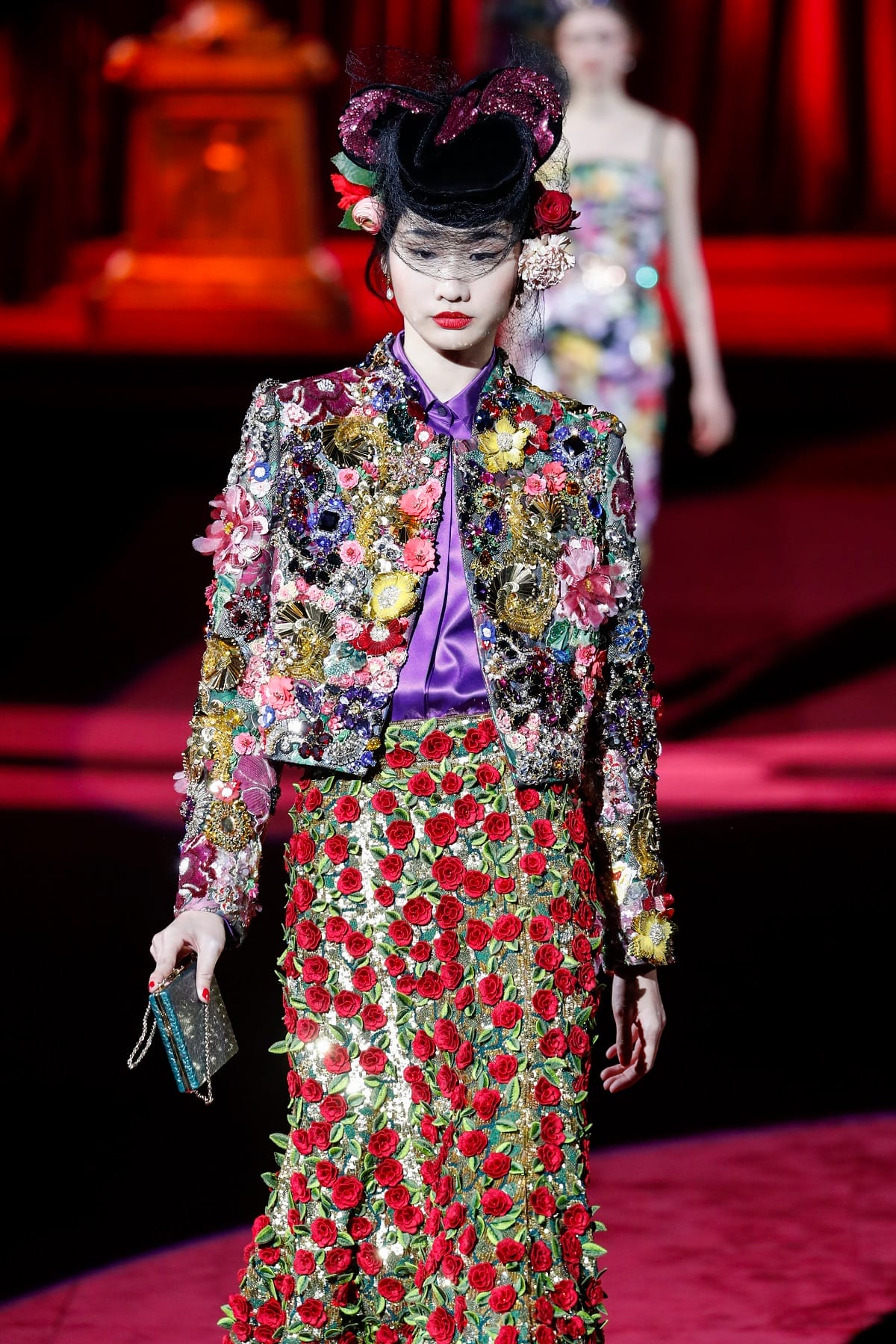 Dolce & Gabbana Miss Sicily Medium Lace & Sequin Bag Black Python