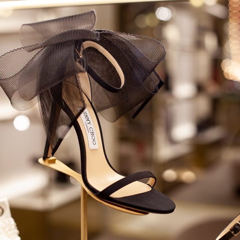 セール★Jimmy Choo★AVELINE AVELINE 100 | Silver Sandals with Asymmetric Grosgrain Mesh