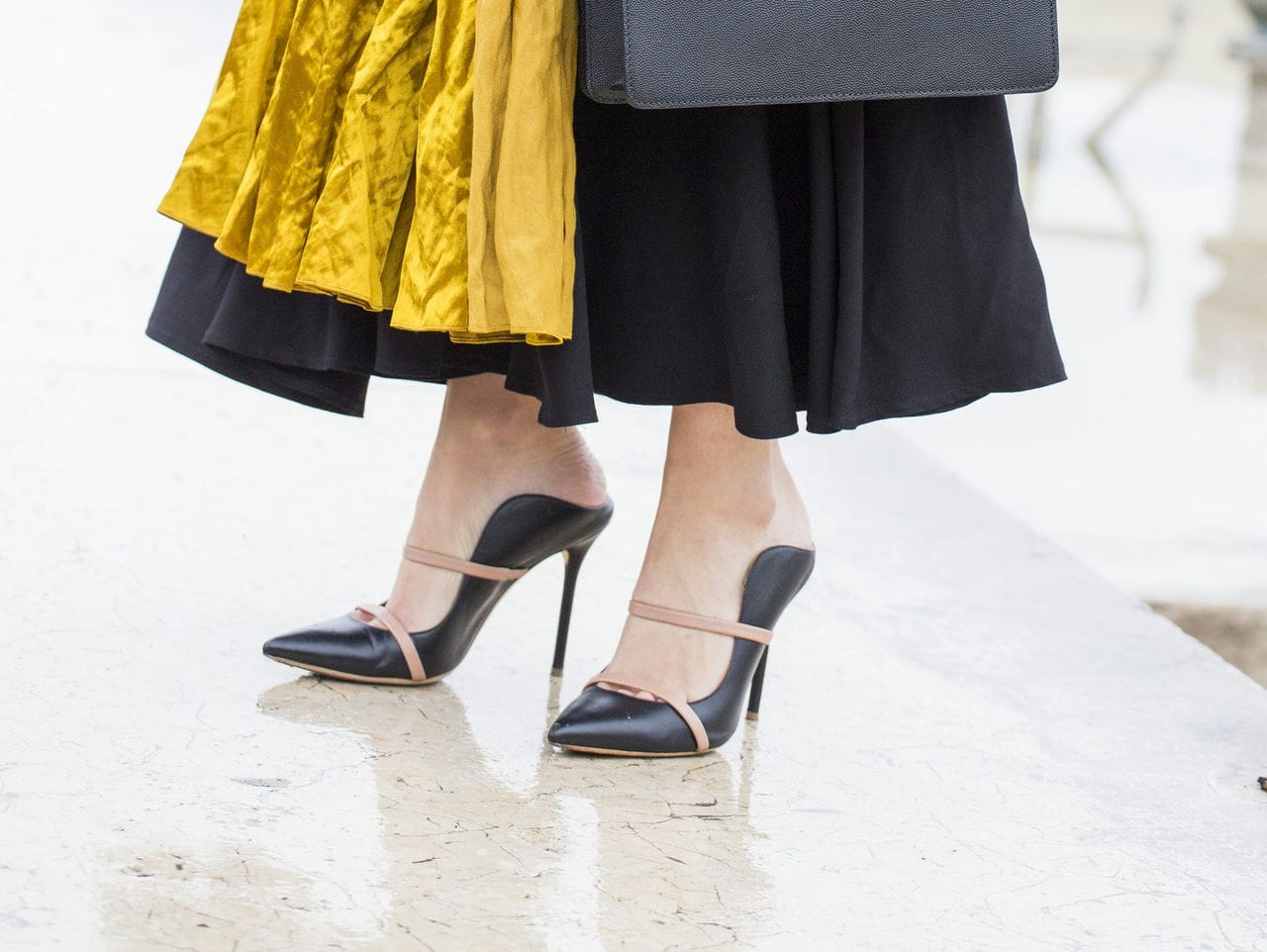 Maureen 70 Black and Gold Leather Heeled Pumps | Malone Souliers