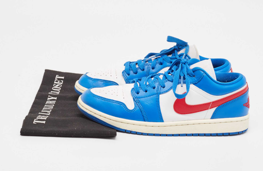 Air Jordans Blue Leather Air Jordan 1 Low Top Sneakers Size 42