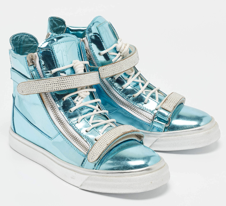 Giuseppe Zanotti Blue Leather Double Zip High Top Sneakers Size 40