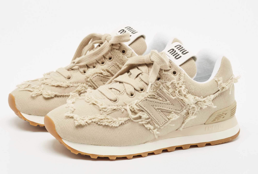 Miu Miu x New Balance Beige Canvas 574 Athletic Low Top Sneakers Size 37