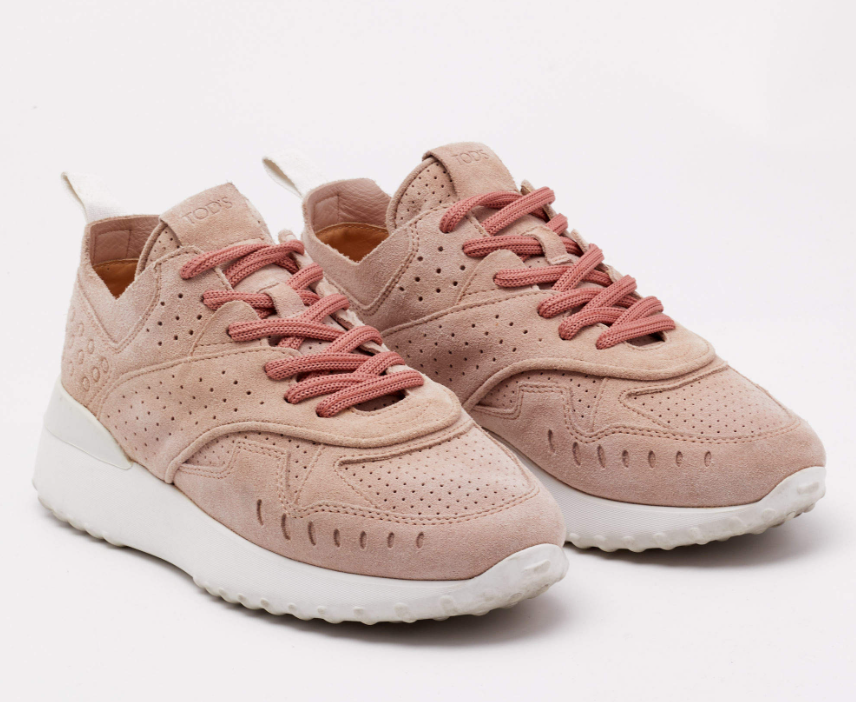Tod's Dusty Pink Suede Perforated Low Top Sneakers Size 36.5