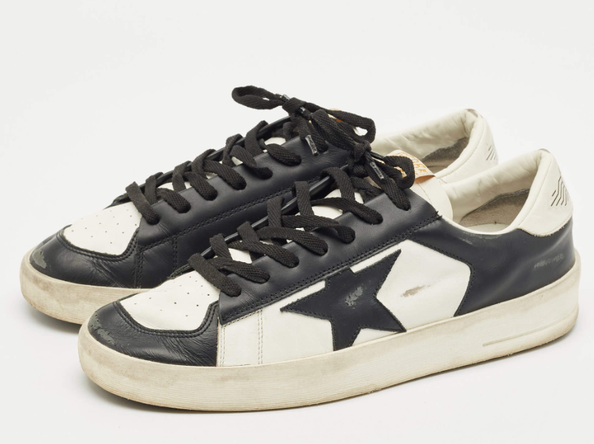 Golden Goose Black White Leather Stardan Low Top Sneakers Size 42