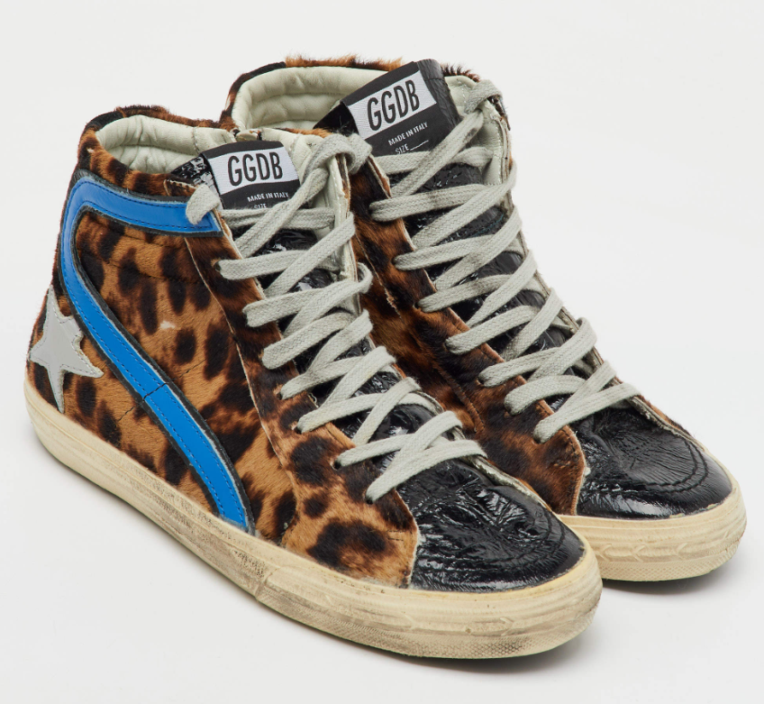 Golden Goose Multicolor Leather and Leopard Print Calf Hair High Top Sneakers