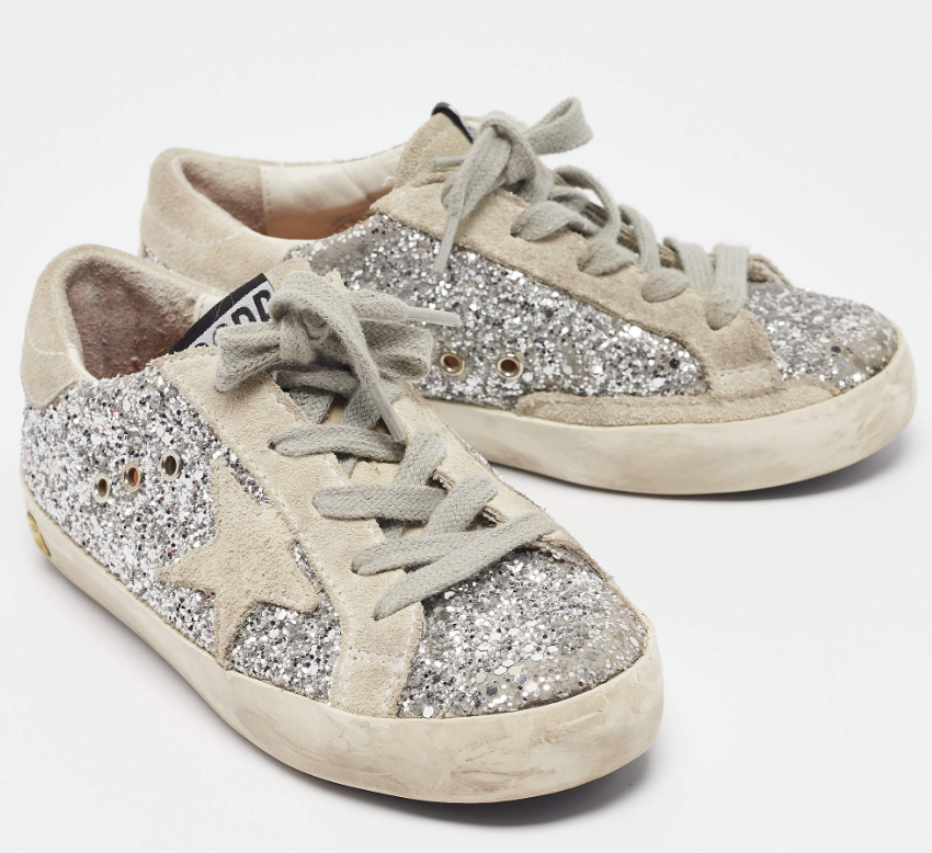 Golden Goose Silver Grey Glitter and Suede Hi Star Low-Top Sneakers