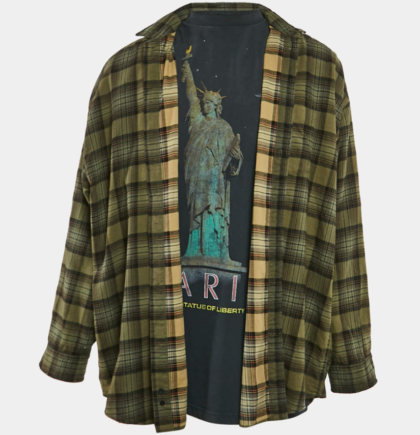 Balenciaga Unisex Green Checks Distressed Cotton T-shirt and Shirt