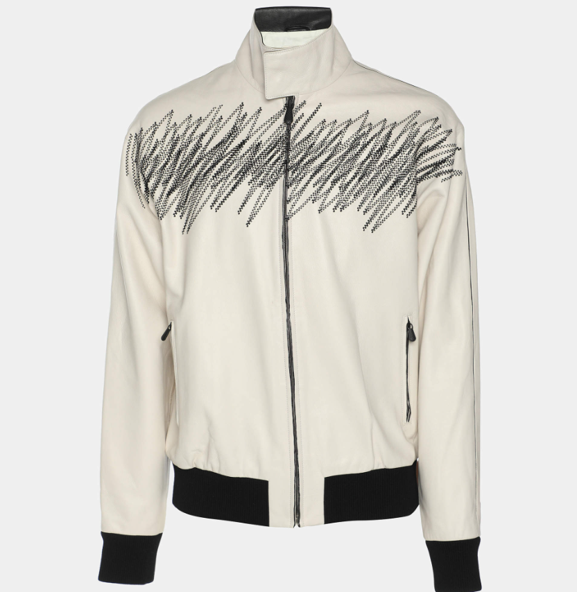Bottega Veneta Cream Embroidered Leather Jacket S