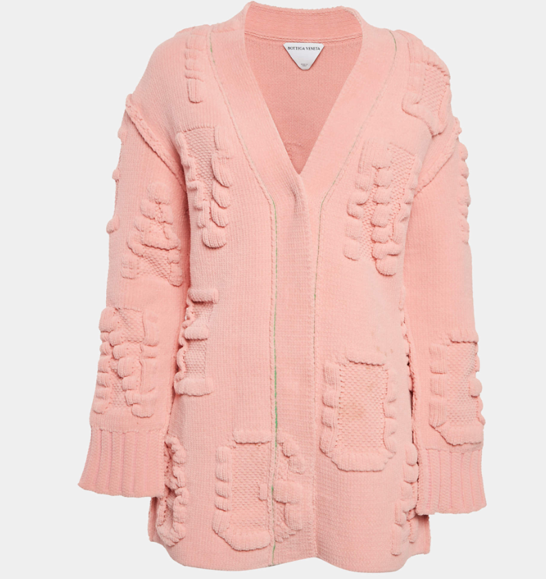 Bottega Veneta Pink Patterned Knit Long Cardigan M