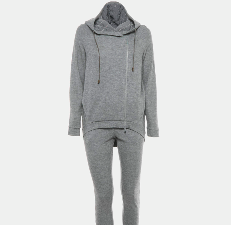 Brunello Cucinelli Grey Cashmere Knit Hoodie and Sweatpants Set