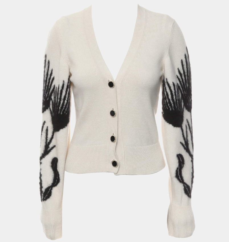 Chanel Off-White & Black Cashmere and Silk Cashmere Cropped Cardigan FR Women