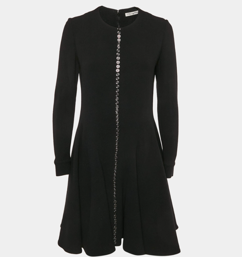 Dior Black Wool Button Front Mini Dress L