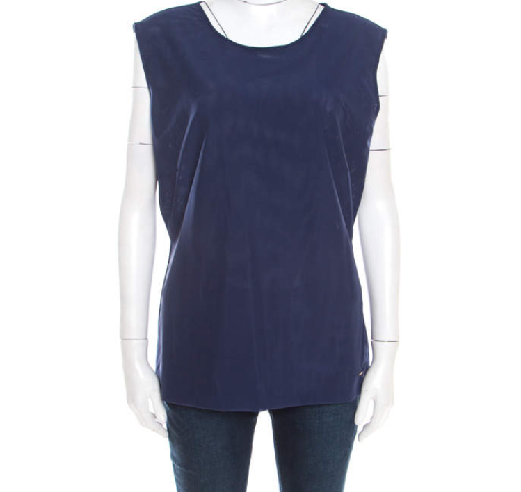 Escada Sapphire Blue Mesh Sleeveless Egle Blouse L