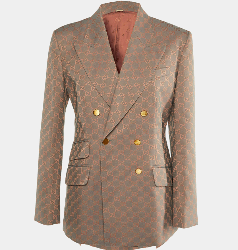 Gucci Coral PinkGrey GG Jacquard Double Breasted Blazer