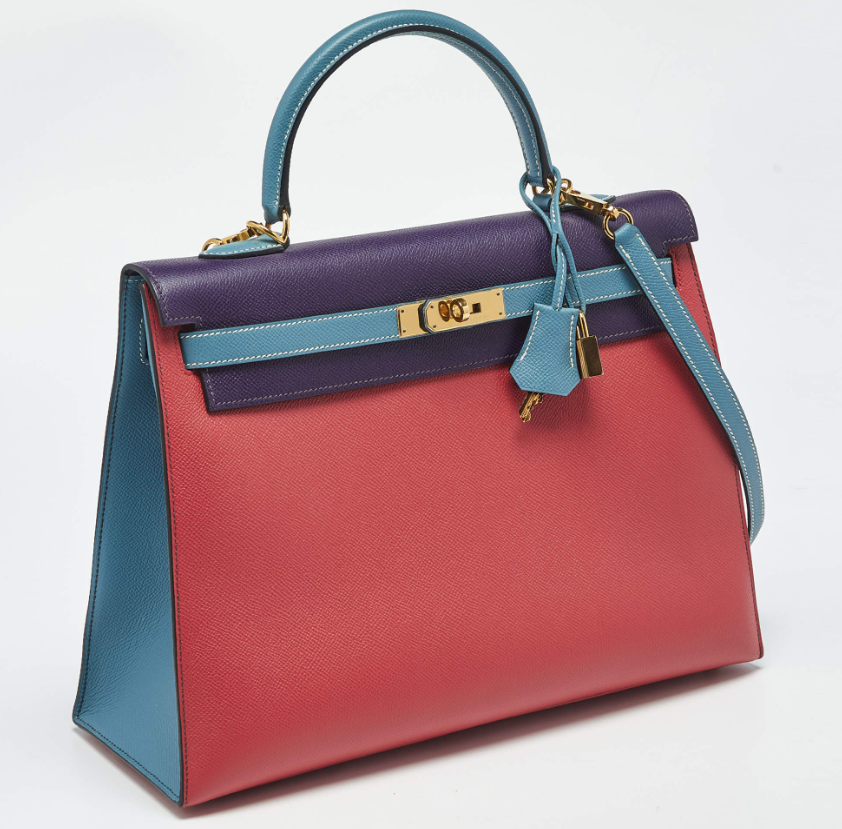 Hermes Bleu Jean AnemoneRose Tyrien Epsom Leather Gold Finish Kelly Sellier 35 Bag