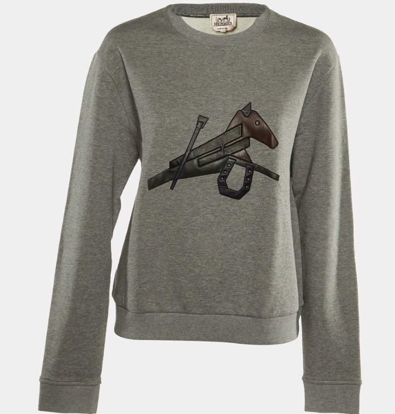 Hermès Grey Cotton Horse Embroidered Sweatshirt
