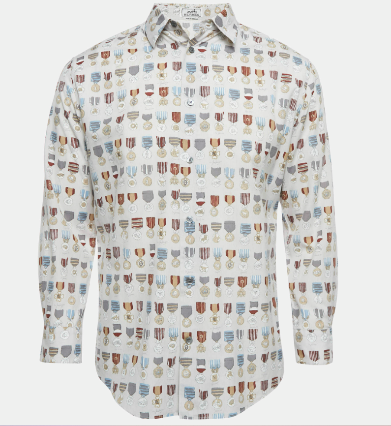 Hermes Grey Medal Print Cotton Shirt M