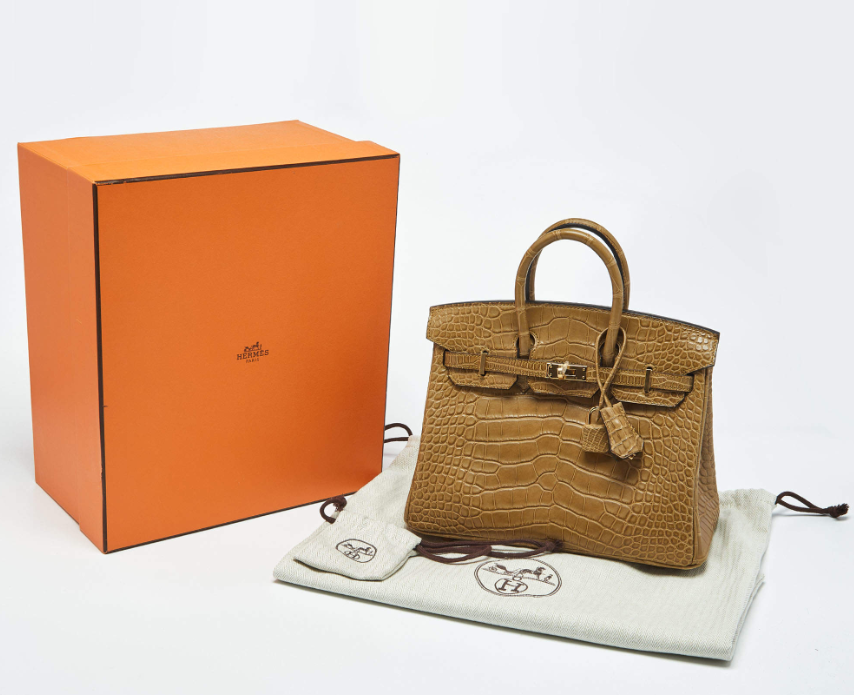 Hermes Poussiere Alligator Gold Finish Birkin 25 Bag