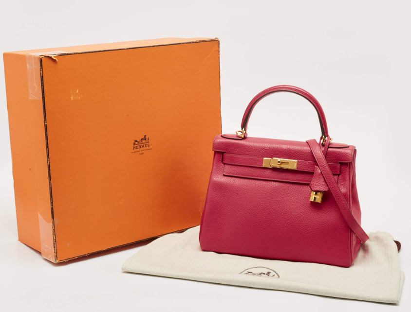 Hermes Rose Extreme Togo Leather Gold Finish Kelly Retourne 28 Bag