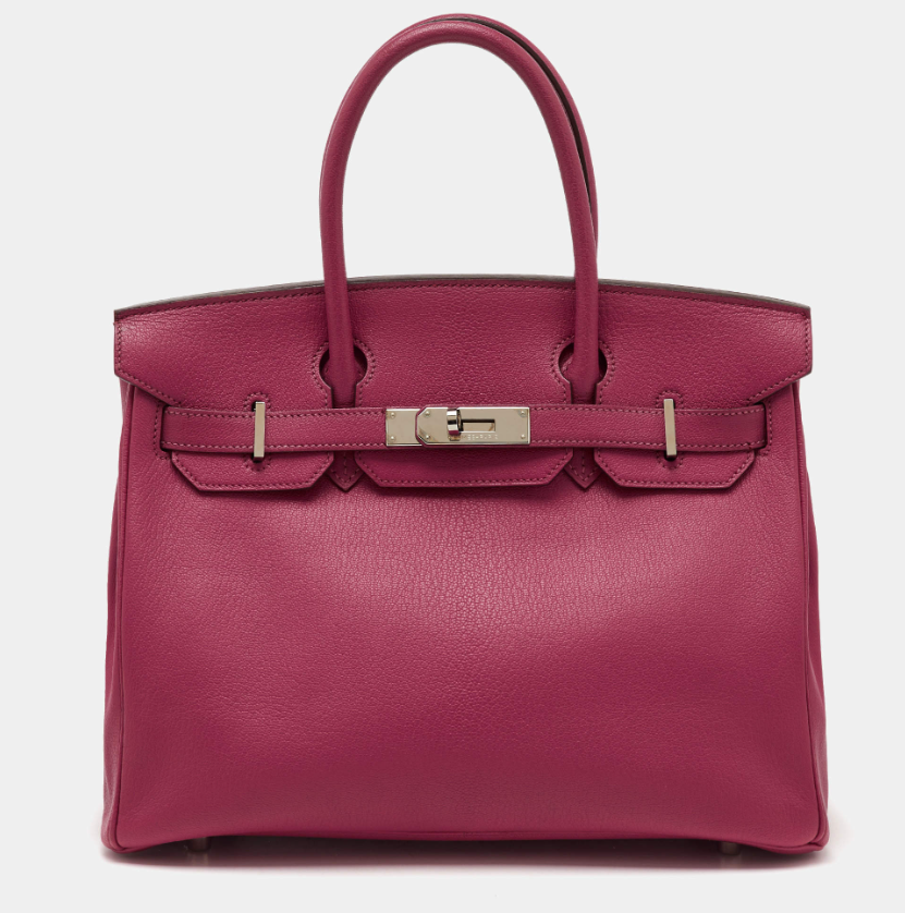 Hermes Rose ShockingGris Perle Chèvre De Coromandel Leather Palladium Hardware Birkin 30 Bag