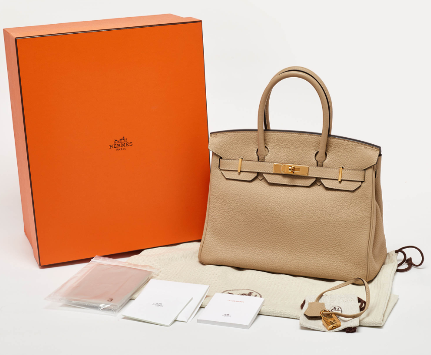 Hermes Trench Togo Leather Gold Finish Birkin 30 Bag