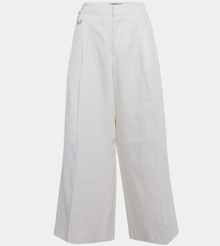 Jacquemus Off-White Linen Wide-Leg Cropped Pants L